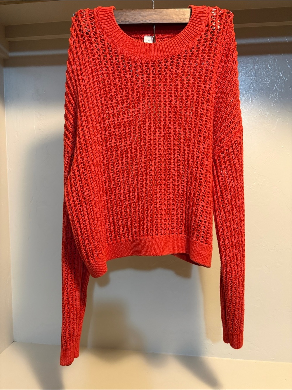 Old Navy Bright Red Open-Weave Crewneck Sweater